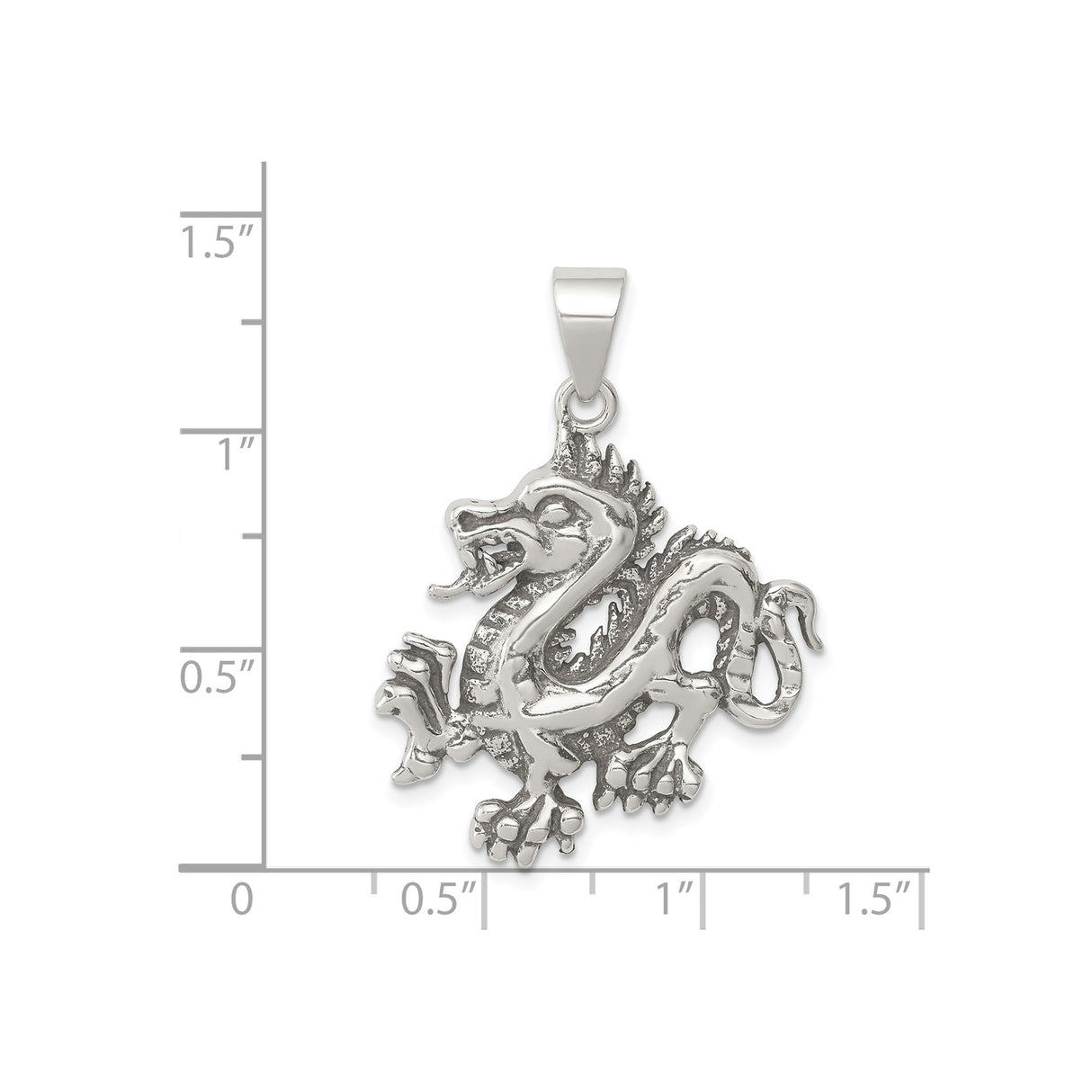 Sterling Silver Dragon Pendant with Detailed Asian Style Design for Men or Unisex