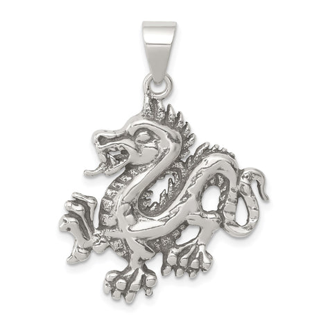 Sterling Silver Dragon Pendant with Detailed Asian Style Design for Men or Unisex