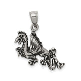 Sterling Silver Winged Dragon Pendant with Gothic Medieval Fantasy Design