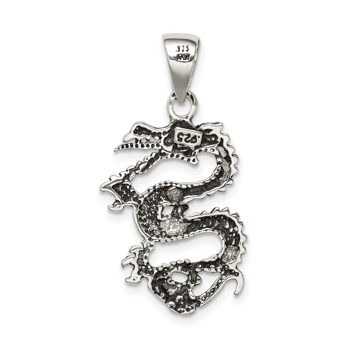 Sterling Silver Dragon Pendant with Intricate Serpentine Design, Asian Inspired Amulet