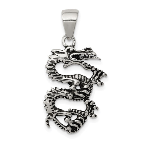 Sterling Silver Dragon Pendant with Intricate Serpentine Design, Asian Inspired Amulet
