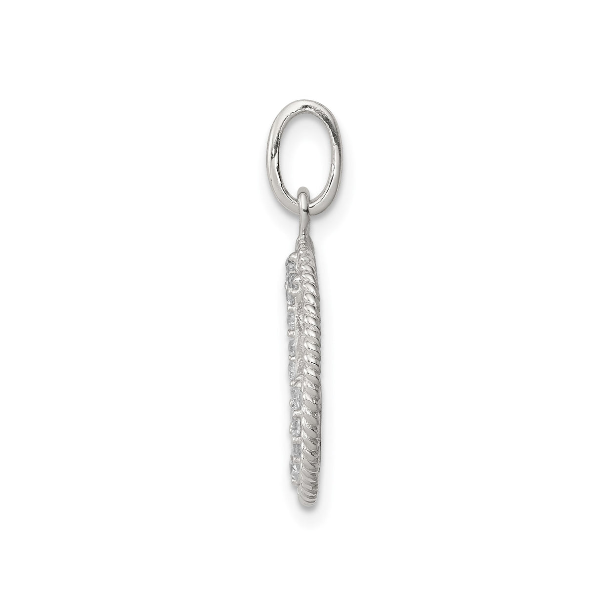 Sterling Silver Anchor Pendant with Cubic Zirconia, Rope Edge Circle, Nautical Faith Design