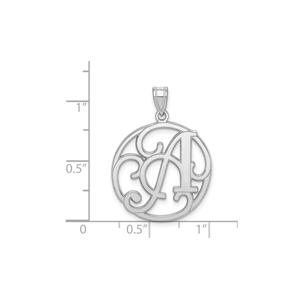Sterling Silver Initial A Pendant with Openwork Round Monogram Charm, Script Letter Design