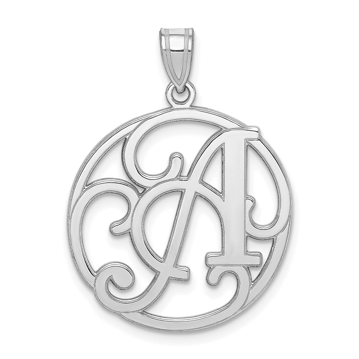 Sterling Silver Initial A Pendant with Openwork Round Monogram Charm, Script Letter Design