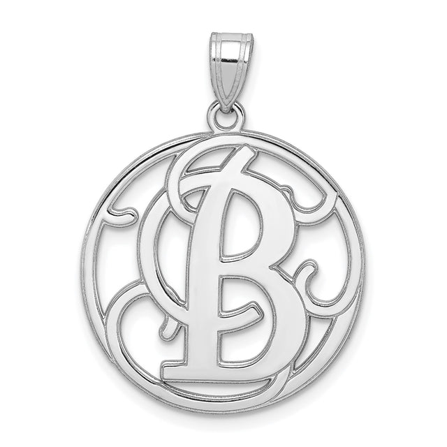 Sterling Silver Pendant, Letter B Monogram Charm with Ornate Script Openwork Design