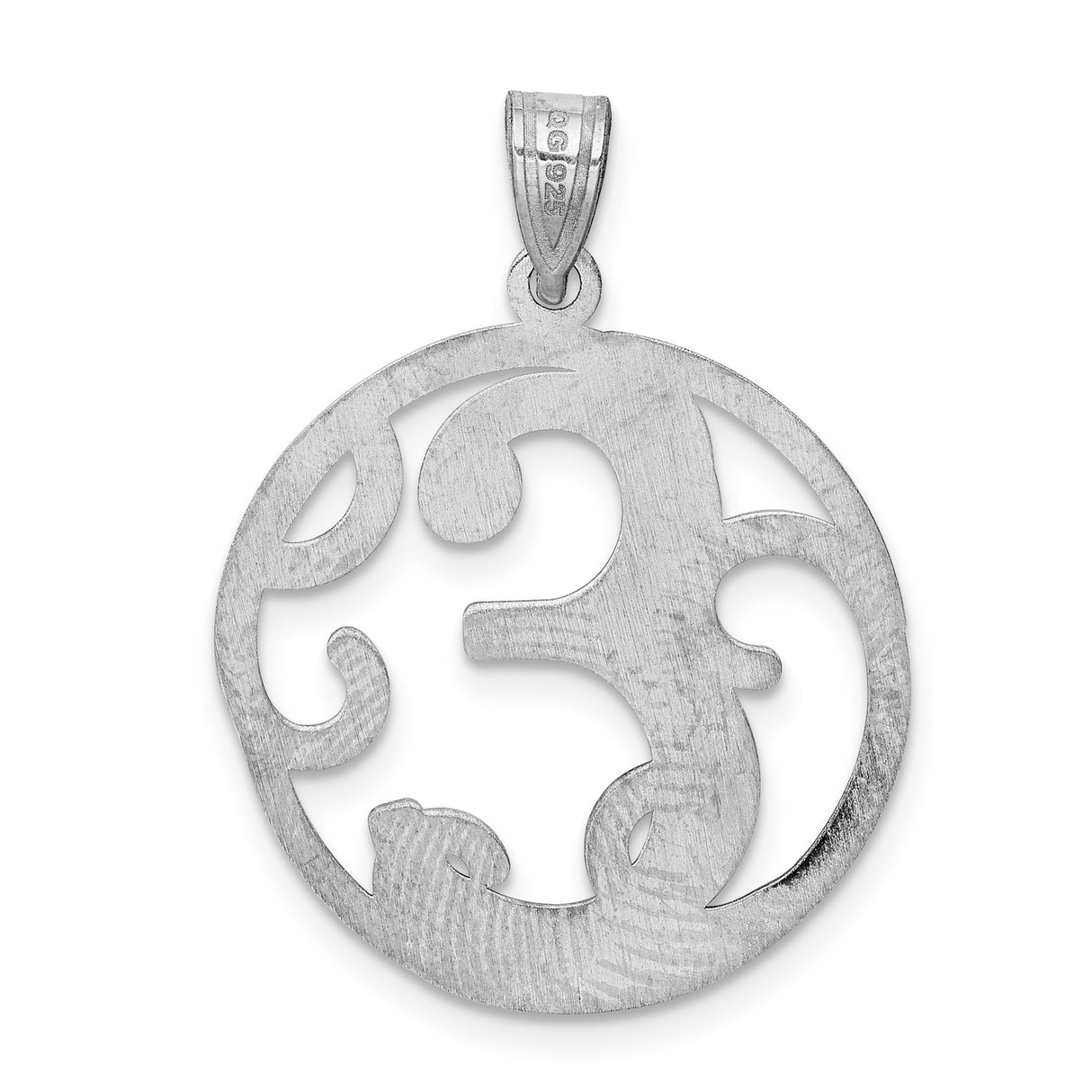 Sterling Silver Initial Pendant, Ornate Letter E in Round Frame Charm