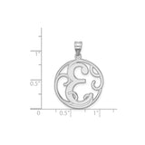 Sterling Silver Initial Pendant, Ornate Letter E in Round Frame Charm