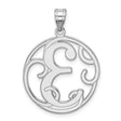 Sterling Silver Initial Pendant, Ornate Letter E in Round Frame Charm