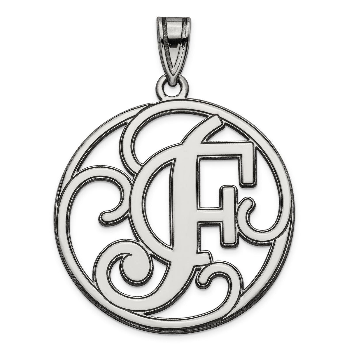 Sterling Silver Monogram Pendant with Script Initial in Round Frame, Personalized Charm Jewelry