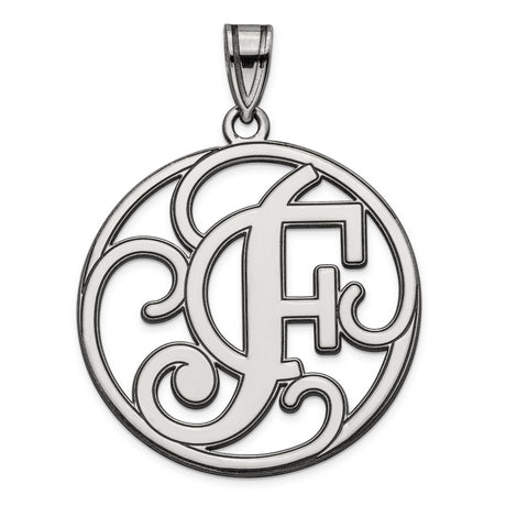 Sterling Silver Monogram Pendant with Script Initial in Round Frame, Personalized Charm Jewelry