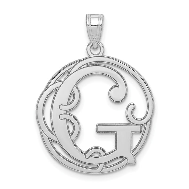 Sterling Silver G Pendant with Scroll Design, Script Letter Alphabet Charm