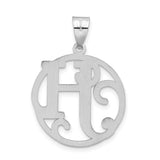 Sterling Silver Initial Pendant with Cutout Letter H, Script Monogram Frame Charm