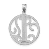 Sterling Silver Initial I Pendant with Round Filigree Design, Script Letter Charm for Women