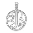 Sterling Silver Letter J Pendant, Script Initial Charm, Openwork Monogram Jewelry