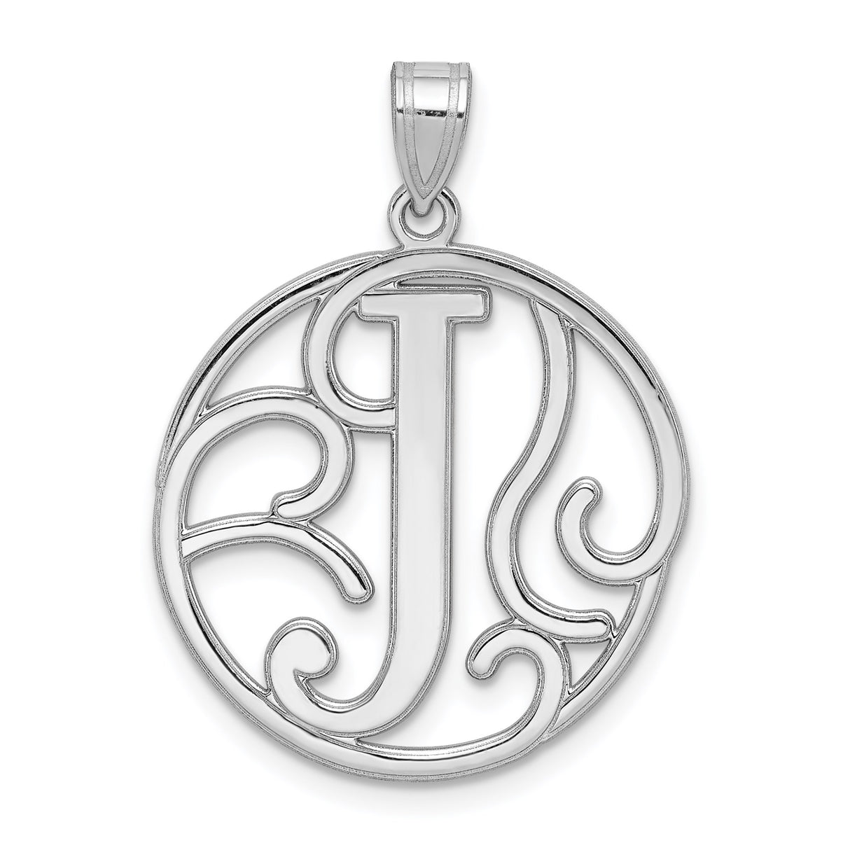 Sterling Silver Letter J Pendant, Script Initial Charm, Openwork Monogram Jewelry