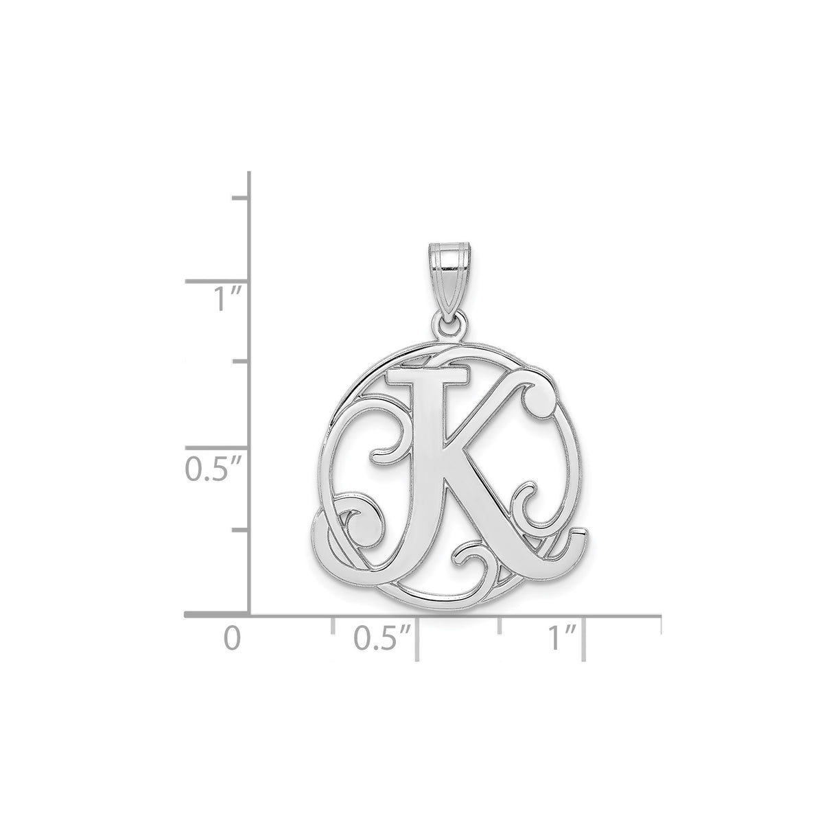 Sterling Silver Initial K Pendant, Script Letter Charm in Circular Frame