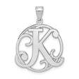 Sterling Silver Initial K Pendant, Script Letter Charm in Circular Frame