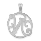 Sterling Silver Letter N Pendant with Circular Filigree Design, Script Monogram Charm for Women