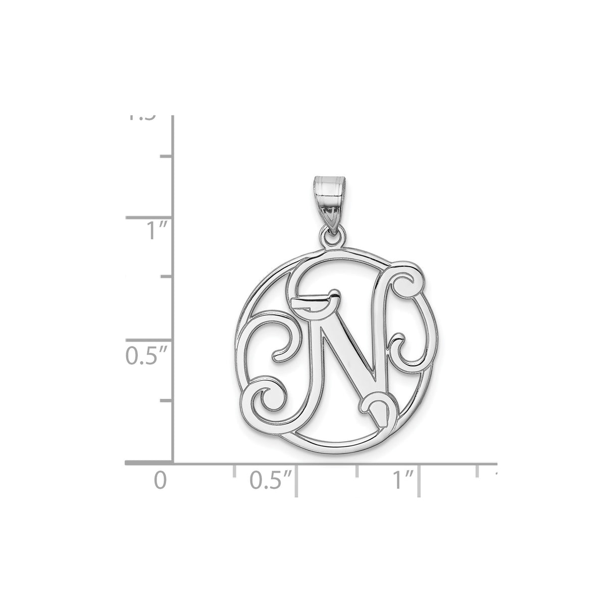 Sterling Silver Letter N Pendant with Circular Filigree Design, Script Monogram Charm for Women
