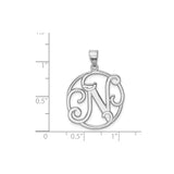 Sterling Silver Letter N Pendant with Circular Filigree Design, Script Monogram Charm for Women