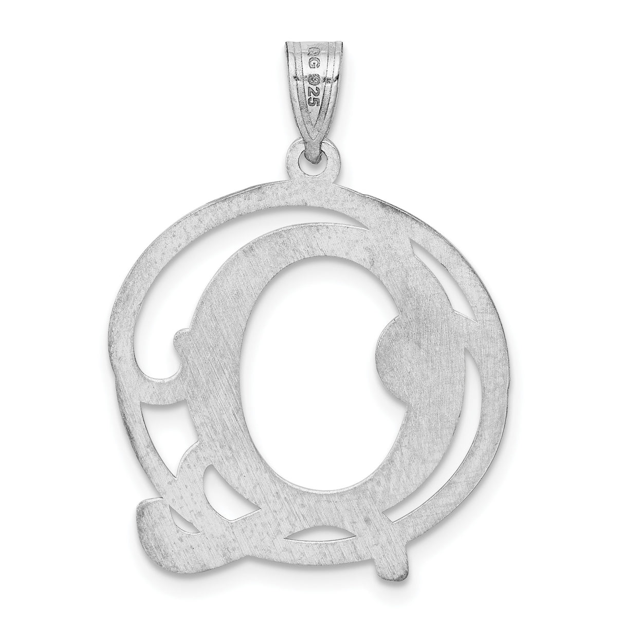 Sterling Silver Script Letter Q Pendant with Ornate Openwork Monogram Charm