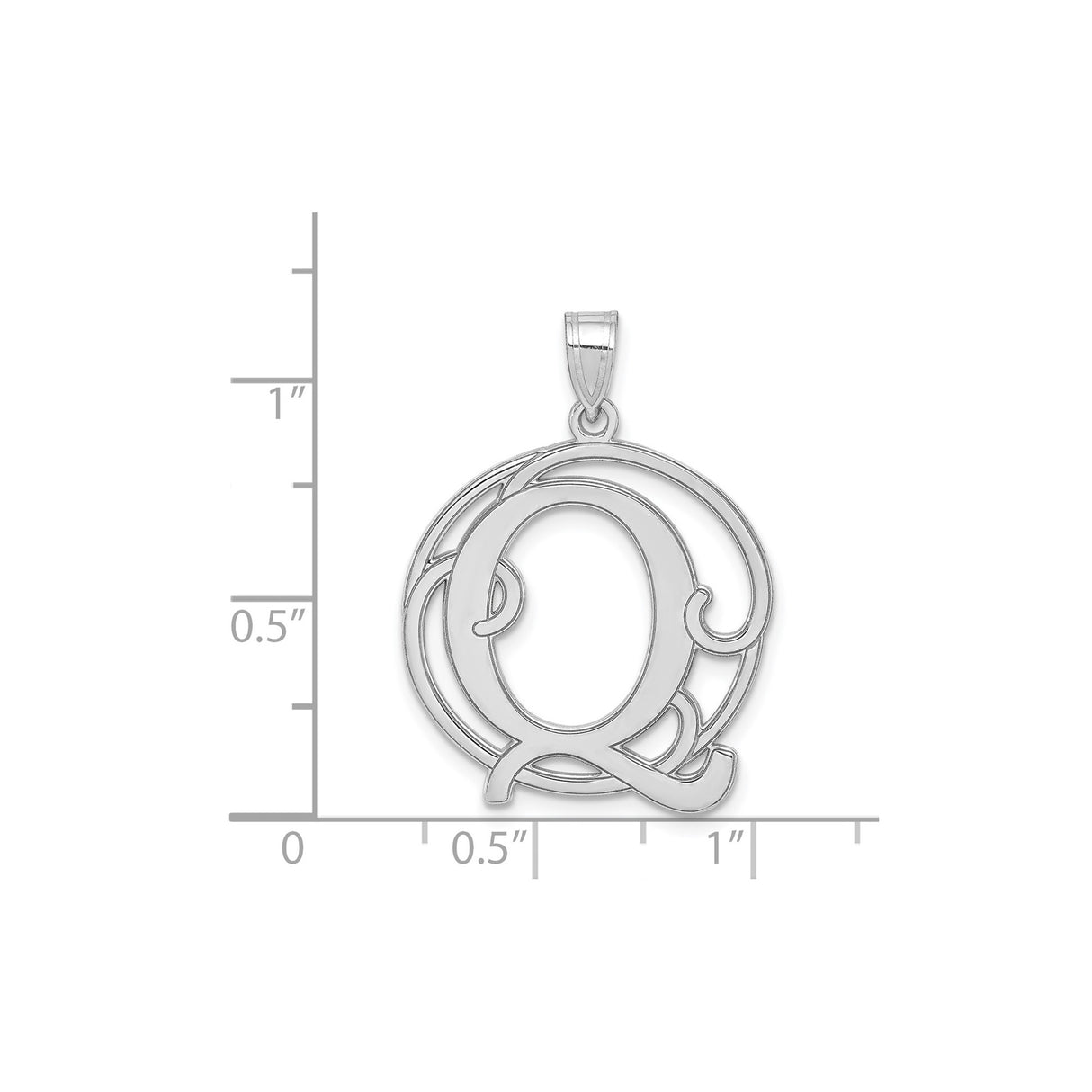 Sterling Silver Script Letter Q Pendant with Ornate Openwork Monogram Charm