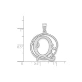 Sterling Silver Script Letter Q Pendant with Ornate Openwork Monogram Charm