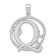 Sterling Silver Script Letter Q Pendant with Ornate Openwork Monogram Charm