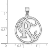 Sterling Silver Initial Pendant with Ornate Letter R in Circular Openwork Design