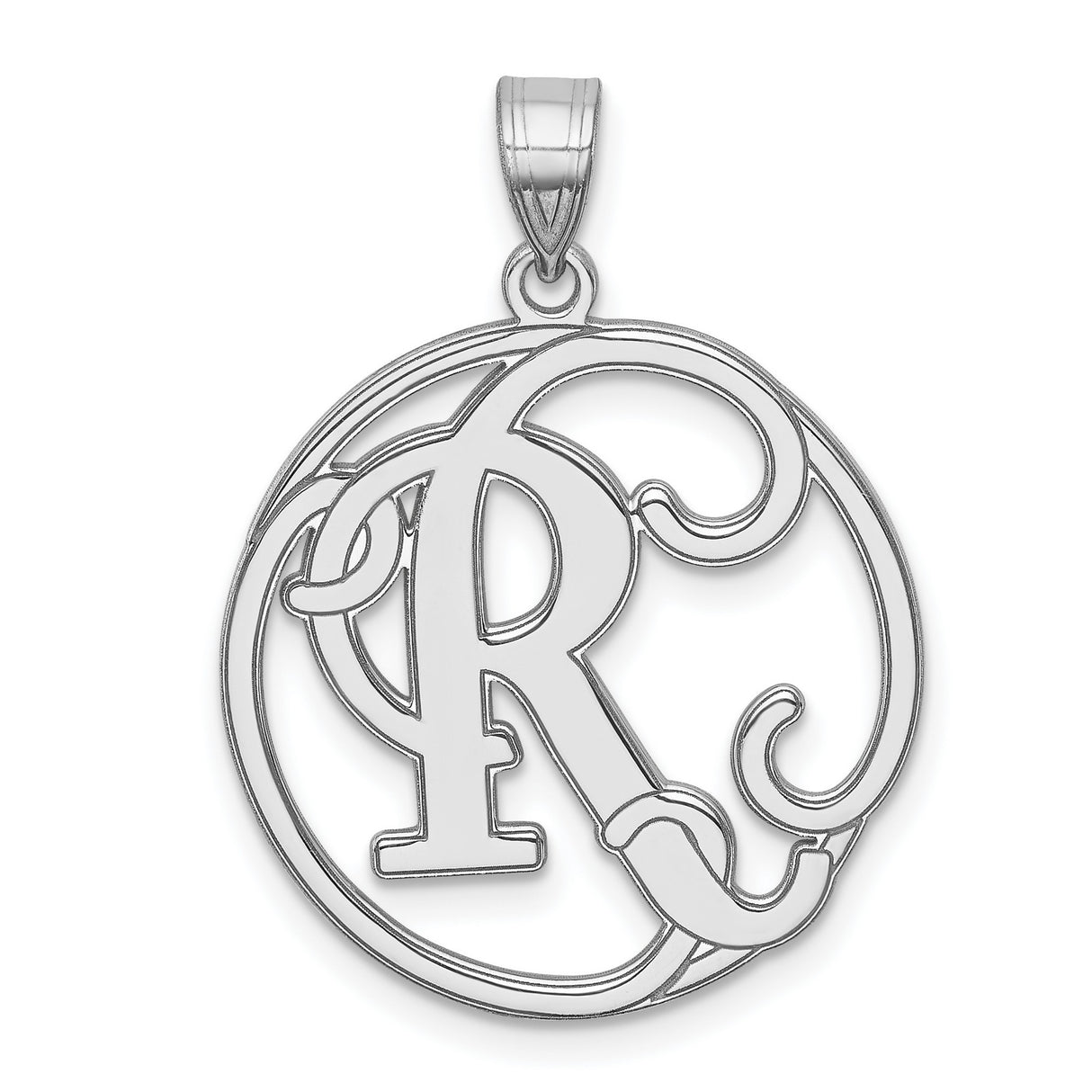 Sterling Silver Initial Pendant with Ornate Letter R in Circular Openwork Design