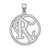 Sterling Silver Initial Pendant with Ornate Letter R in Circular Openwork Design