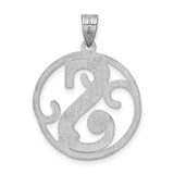 Sterling Silver S Initial Pendant with Openwork Swirl Design in Round Frame