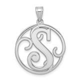 Sterling Silver S Initial Pendant with Openwork Swirl Design in Round Frame