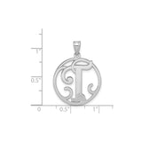 Sterling Silver Initial T Pendant with Round Frame, Script Letter Charm
