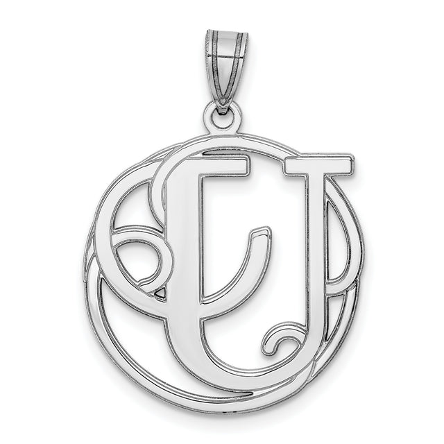 Sterling Silver Monogram Pendant with Interlocking E and J Letters in Openwork Circle Design