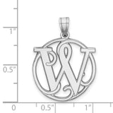 Sterling Silver Pendant with Interlocking Script Letter W in Round Frame