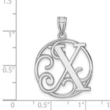 Fancy Script Letter X Initial Charm Pendant in Real 925 Sterling Silver
