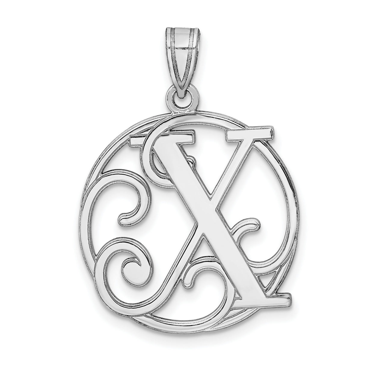 Fancy Script Letter X Initial Charm Pendant in Real 925 Sterling Silver