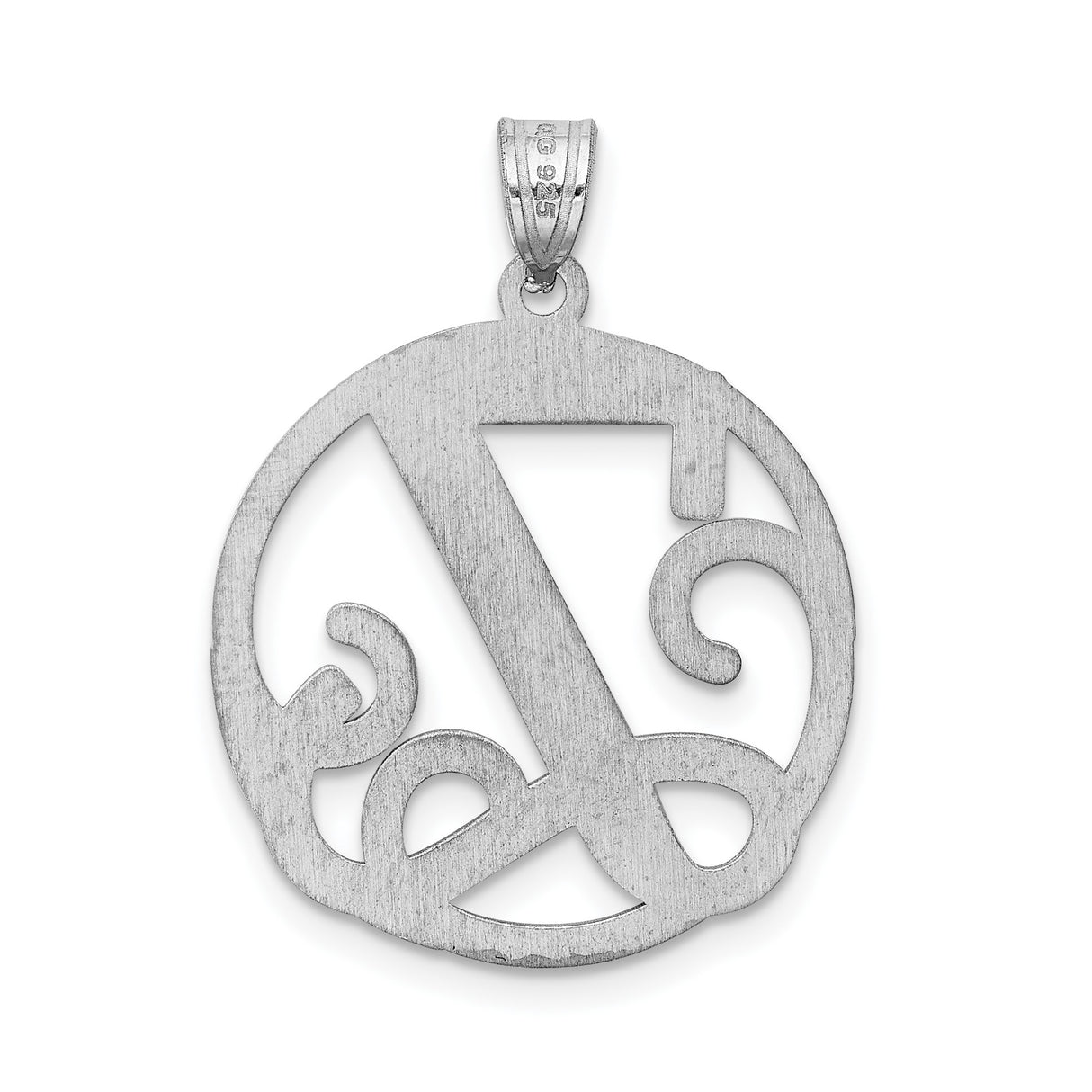 Sterling Silver V Initial Pendant, Script Letter Charm in Cutout Circle Design for Women