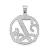 Sterling Silver V Initial Pendant, Script Letter Charm in Cutout Circle Design for Women
