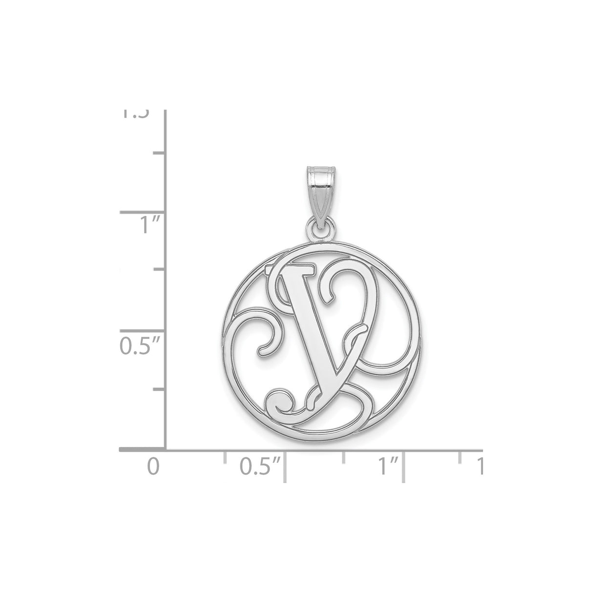 Sterling Silver V Initial Pendant, Script Letter Charm in Cutout Circle Design for Women