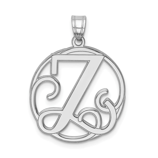 Sterling Silver Script Z Pendant, Circular Initial Charm, Monogram Letter Jewelry