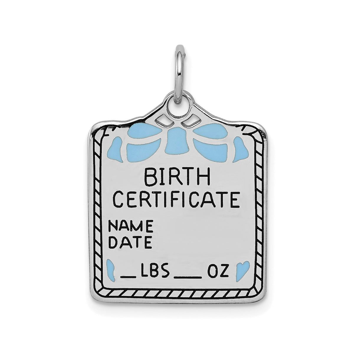 Sterling Silver Birth Certificate Pendant with Blue Enamel Accents, Custom Baby Keepsake Charm