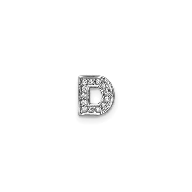 Sterling Silver Letter D Pendant with Cubic Zirconia, Alphabet Charm for Necklace or Bracelet