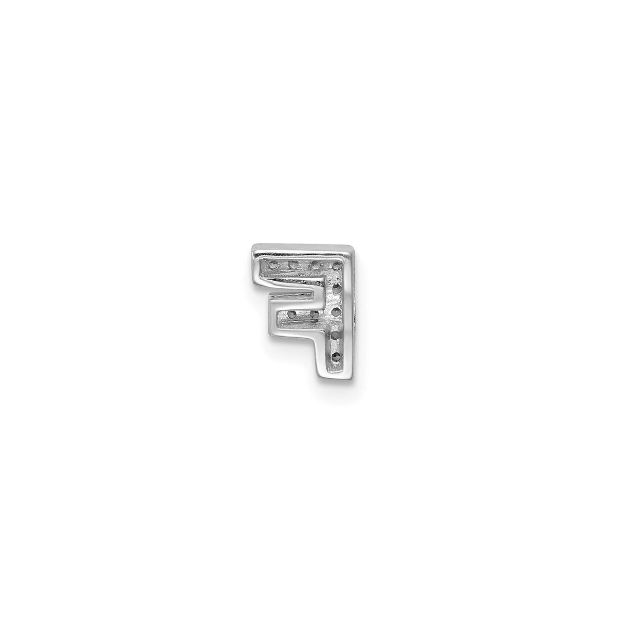 Sterling Silver Letter F Pendant Charm with Cubic Zirconia, Polished Block Design