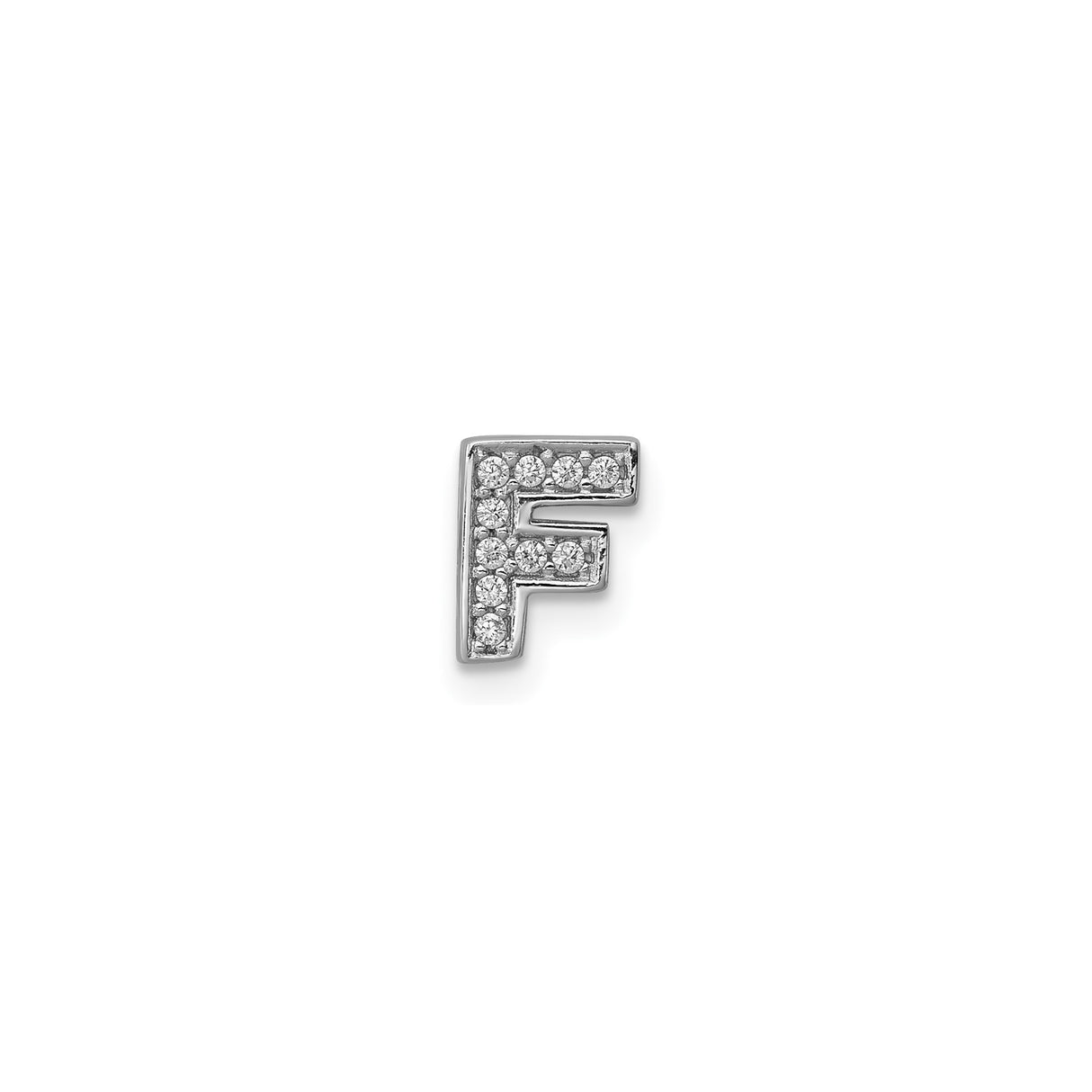 Sterling Silver Letter F Pendant Charm with Cubic Zirconia, Polished Block Design