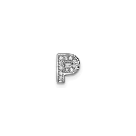 Sterling Silver Letter P Charm with Cubic Zirconia, Alphabet Pendant for Necklace or Bracelet