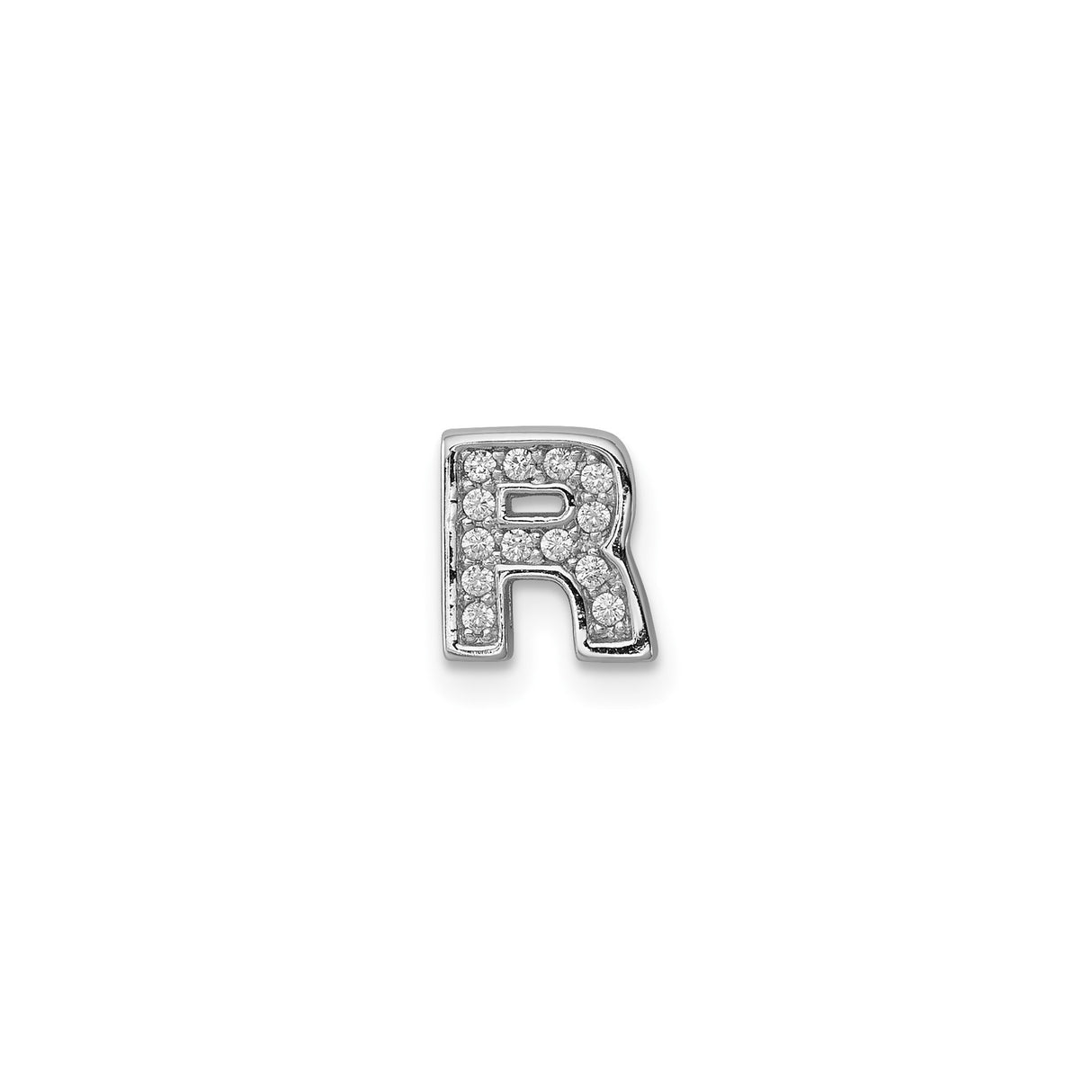 Sterling Silver Letter R Pendant with Cubic Zirconia, Block Font Initial Charm