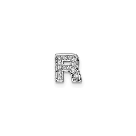 Sterling Silver Letter R Pendant with Cubic Zirconia, Block Font Initial Charm