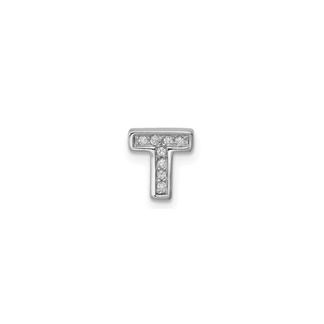 Sterling Silver Letter T Pendant with Cubic Zirconia, Block Style Monogram Charm
